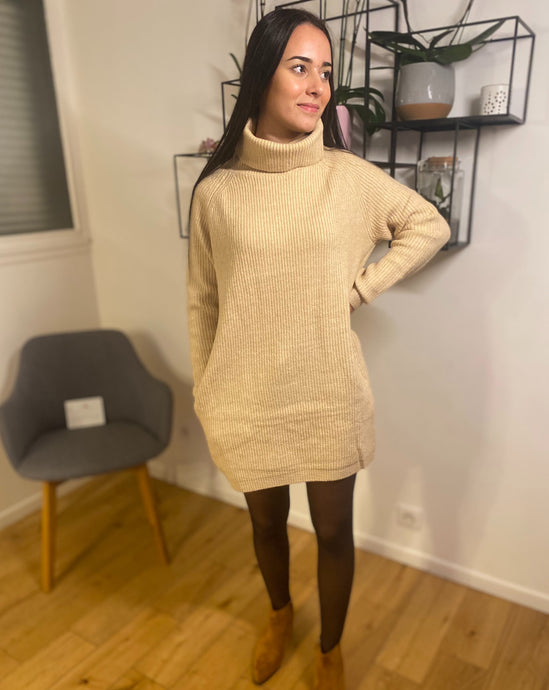 ROBE PULL INSPIRATINA - ROBE PULL COL ROULÉ BEIGE 26,99€