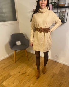 ROBE PULL INSPIRATINA - ROBE PULL COL ROULÉ BEIGE 26,99€